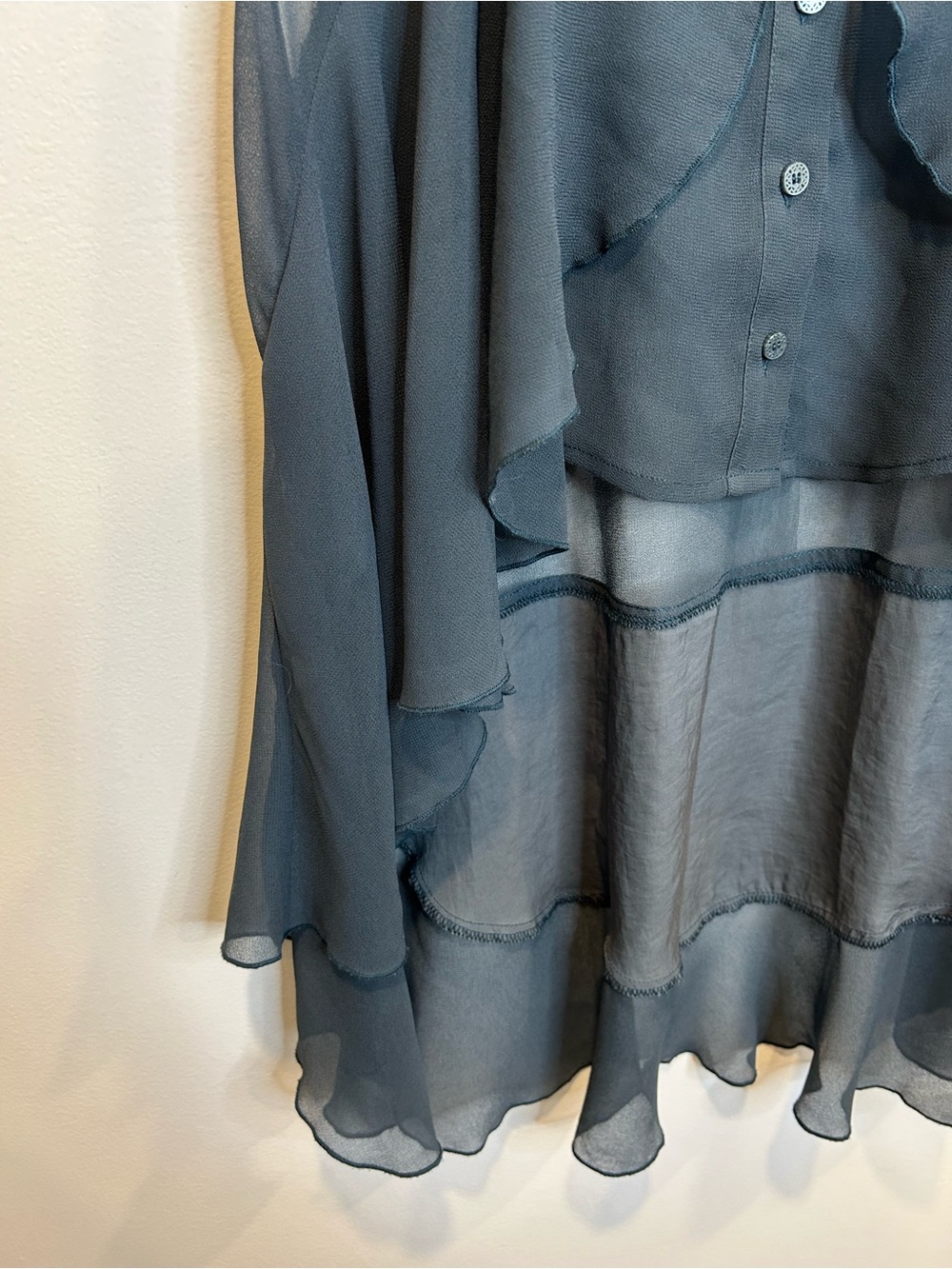 Free People New Romantics Sleeveless Shirt Top Hi Low Hem Sheer Ruffled Blue - Picture 3 of 5